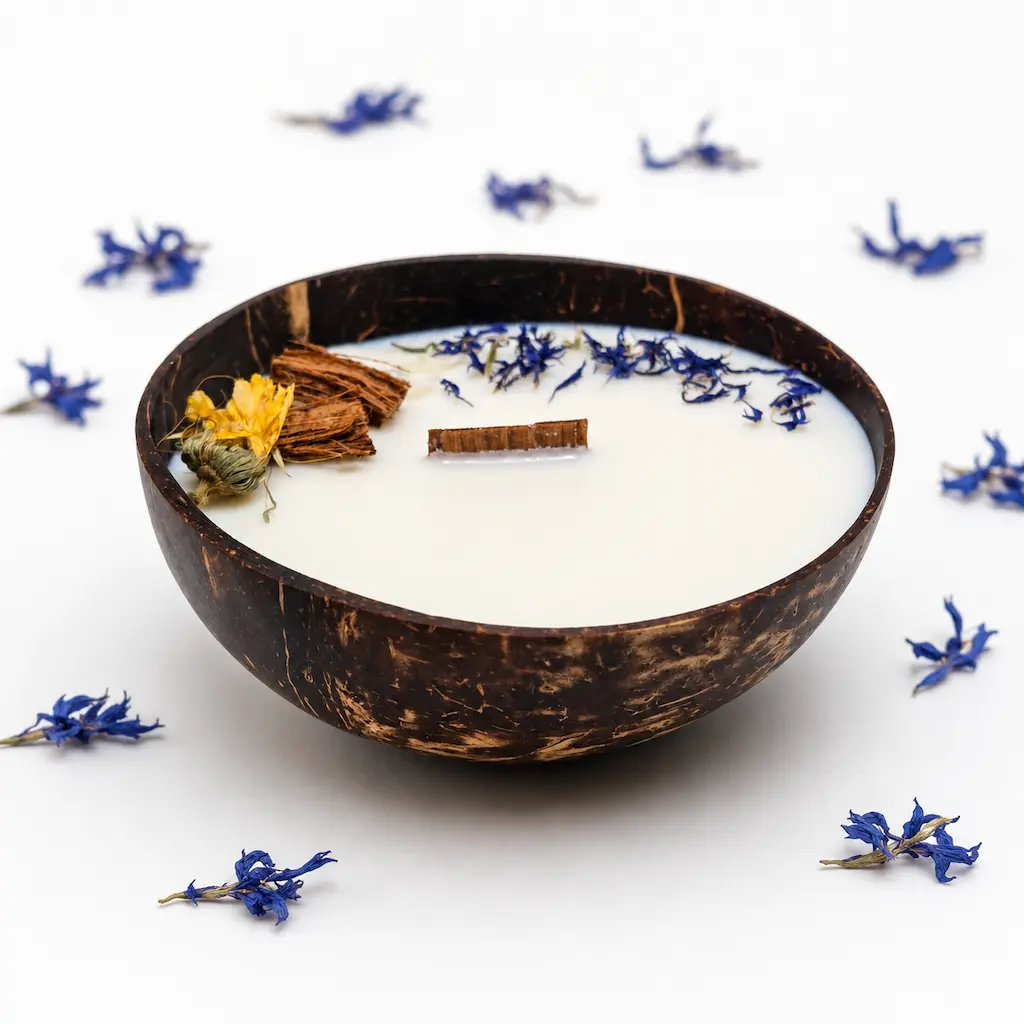 Coconut Escape natural handmade candle in coconut shell Karina Naturals