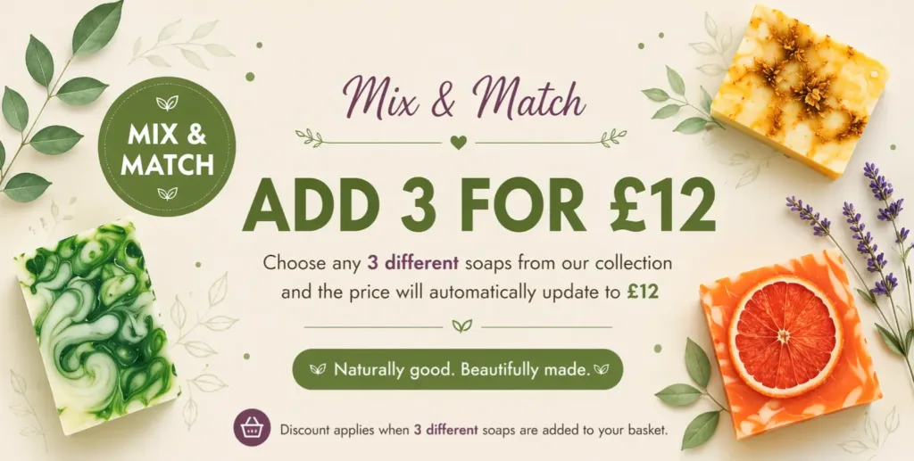 3 handmade soaps for £12 mix and match offer