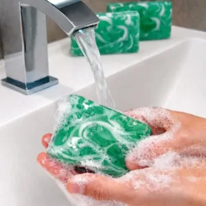 Handmade eucalyptus soap bar while use
