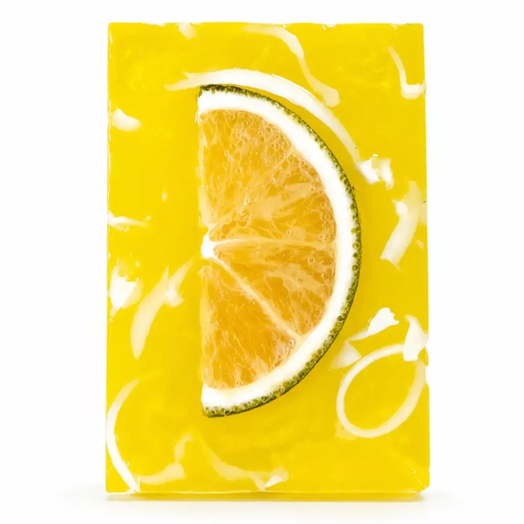 Handmade lemon and mint soap bar with real citrus slice, natural glycerin soap, Karina Naturals UK