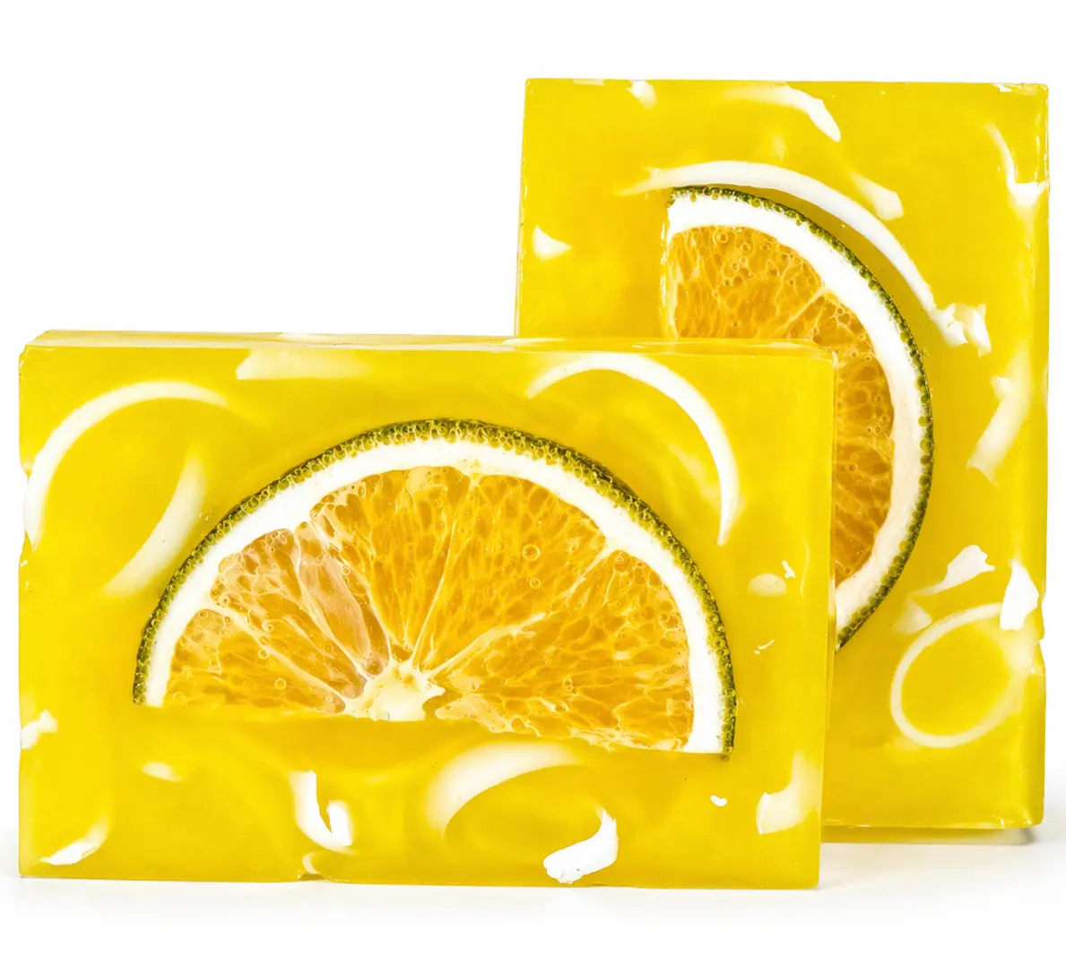 handmade-natural-citrus-soap-mint-lemon-two Two handmade lemon mint soap bars with citrus slices, natural artisan soap, Karina Naturals collection