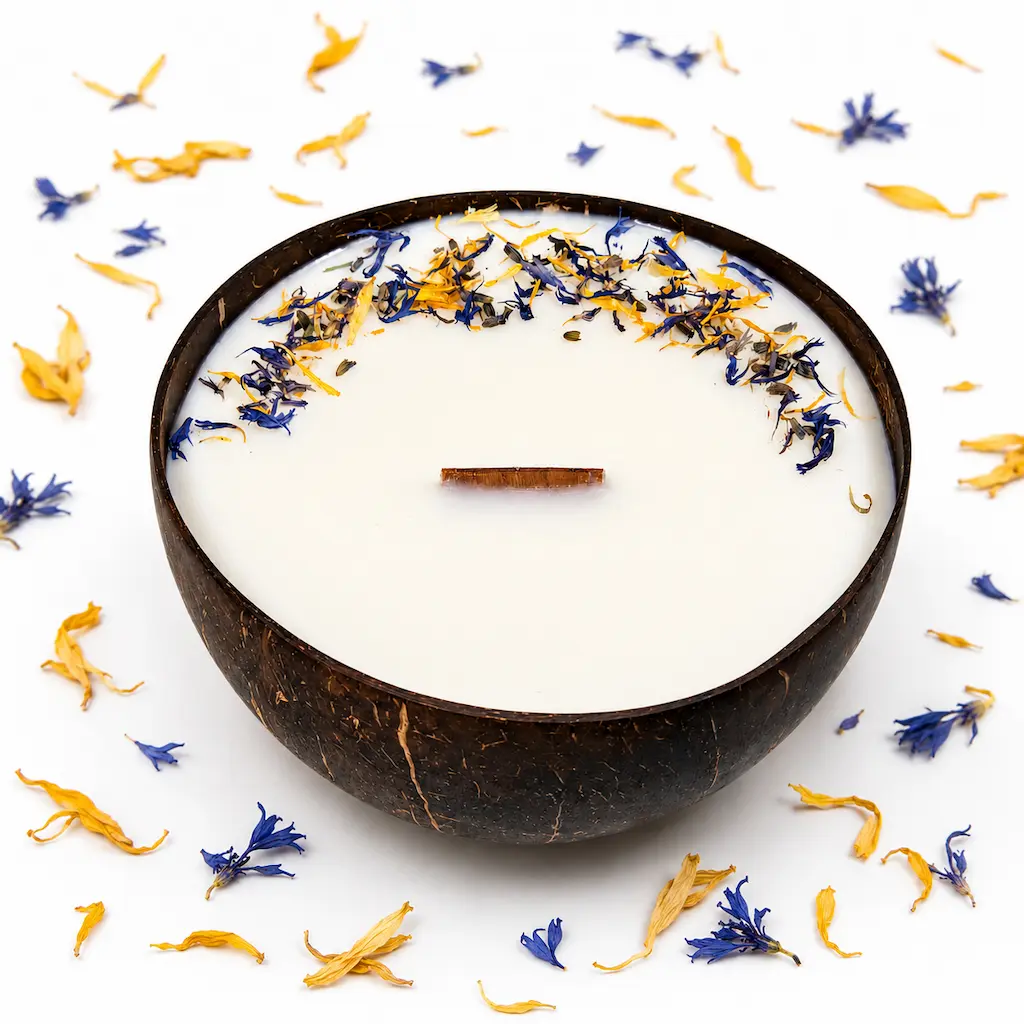 Blueberry Delight natural handmade candle in coconut shell Karina Naturals
