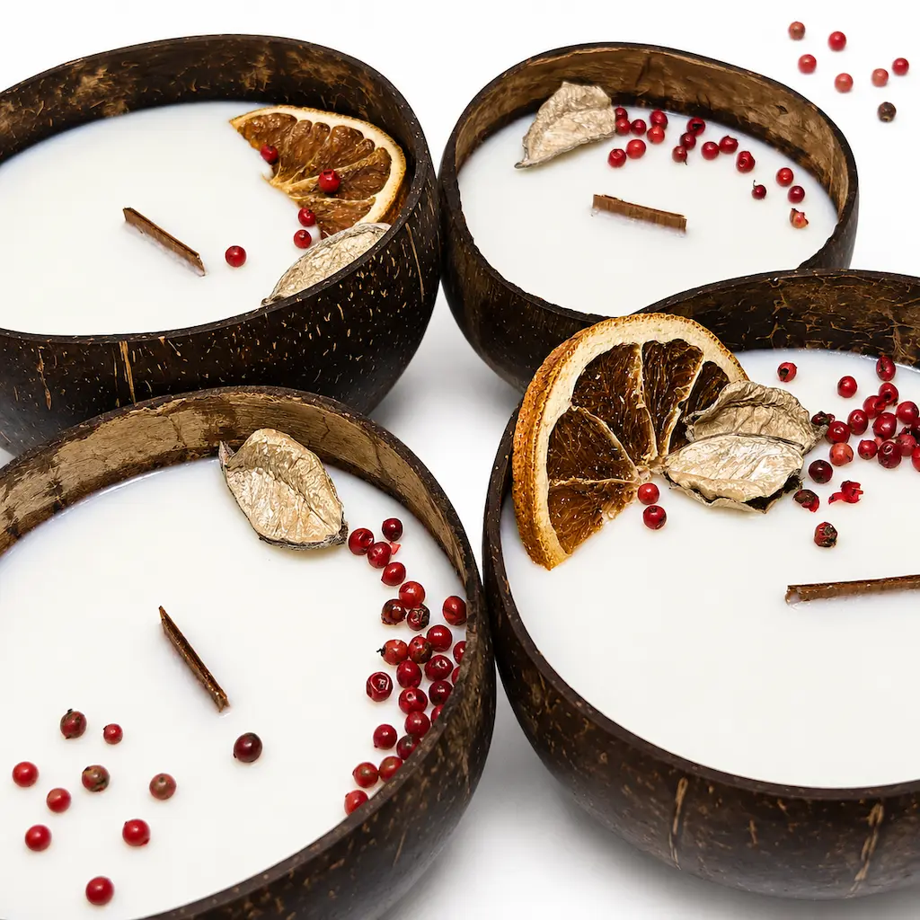 Karina Naturals sauvage coconut shell candle handmade with natural coconut wax and botanicals