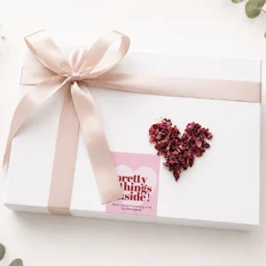Make it extra special with luxury satin ribbon and natural rose petals gift box Karina Naturals