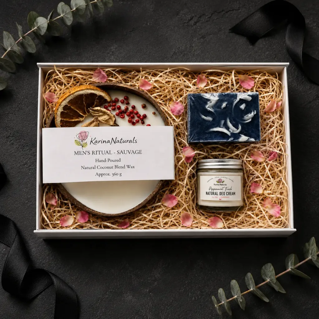 Ultimate Men's Ritual Gift Box - Sauvage with handmade candle, soap, and natural deo cream by Karina Naturals