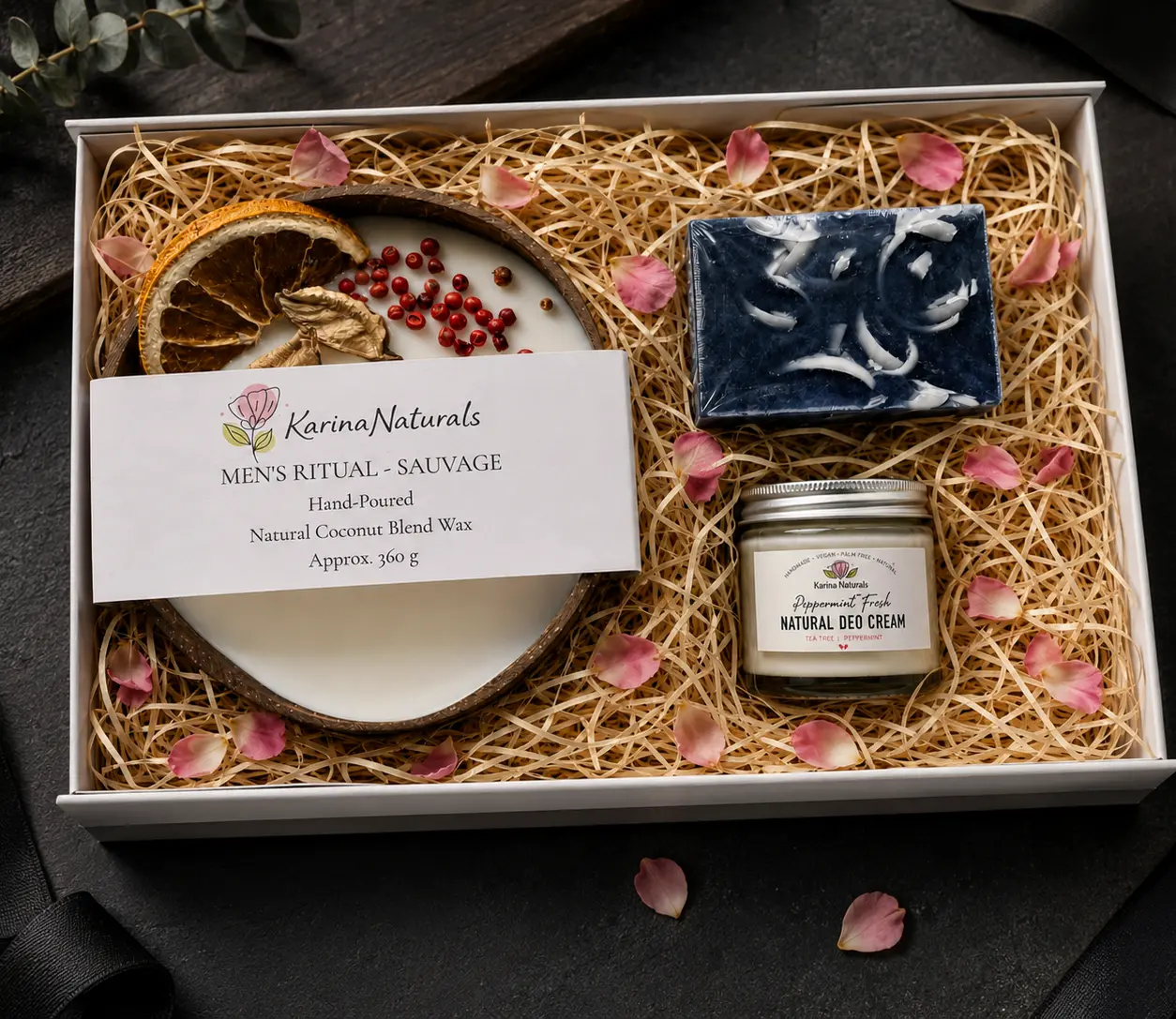 Ultimate Men's Ritual Gift Box - Sauvage with handmade candle, soap, and natural deo cream by Karina Naturals